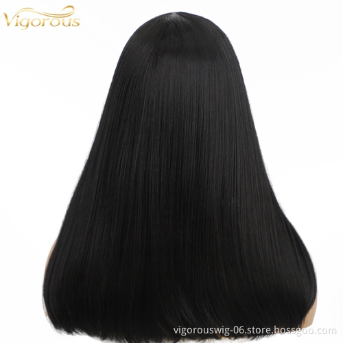 Long Silky Straight Black Synthetic Hair With Baby Hair None Lace Wigs Heat Resistant High Quality Wholesale Price For Women